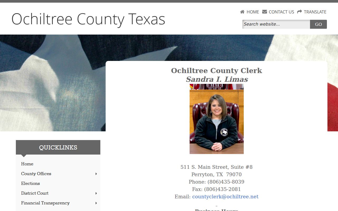 Ochiltree County warrant search, County Clerk records access page