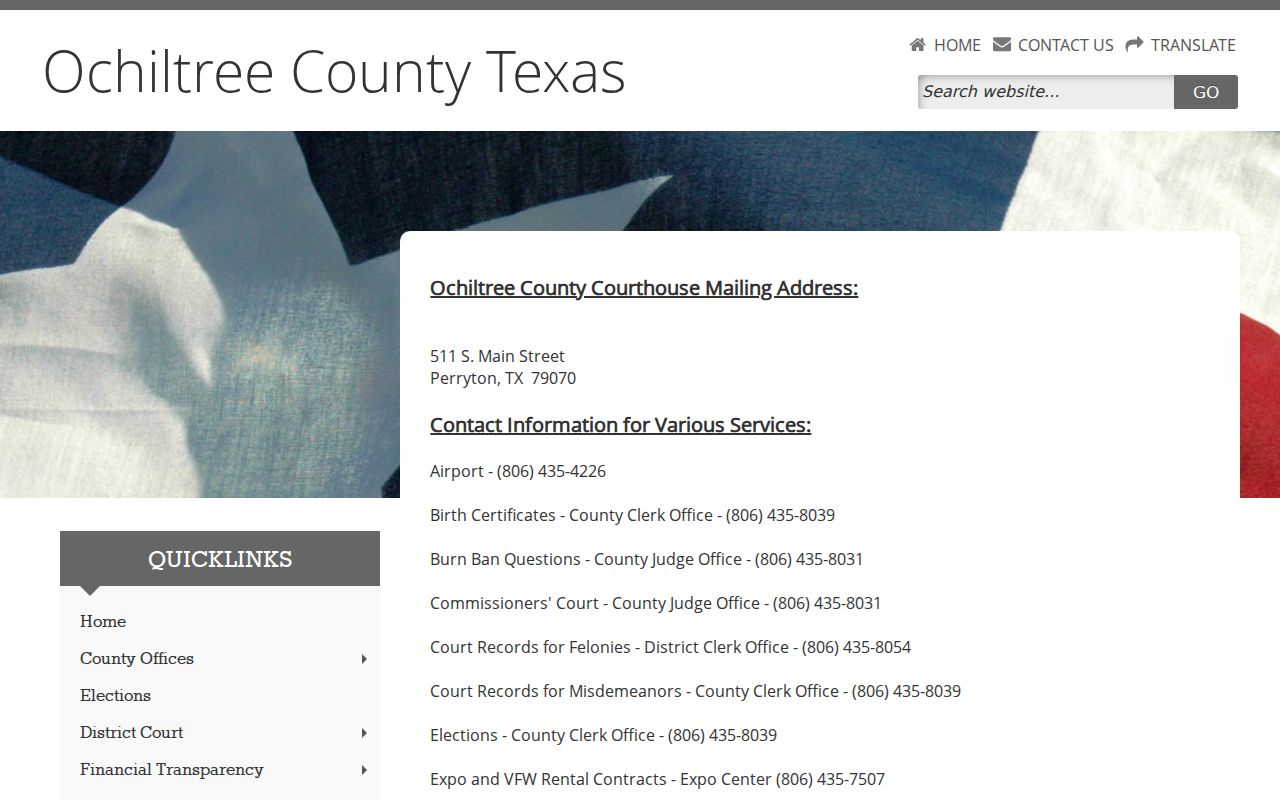 Ochiltree County warrant search, county contact and records routing