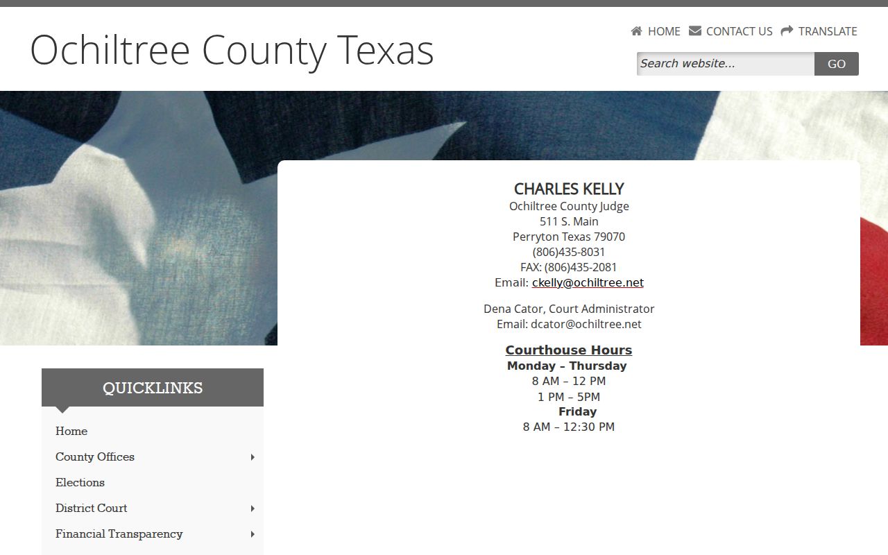 Ochiltree County warrant records, County Judge and courthouse-hours page
