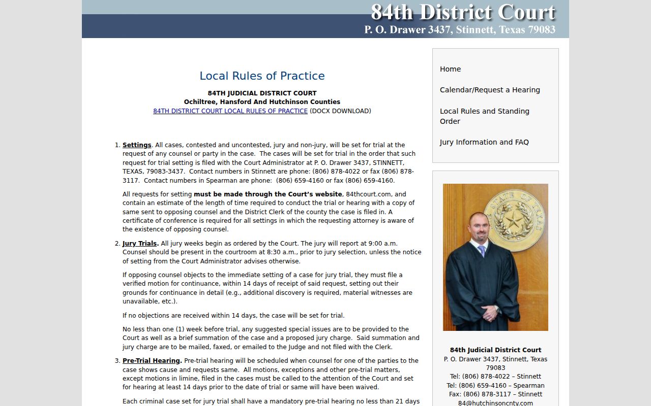 Ochiltree County bench warrant records, 84th District Court local rules