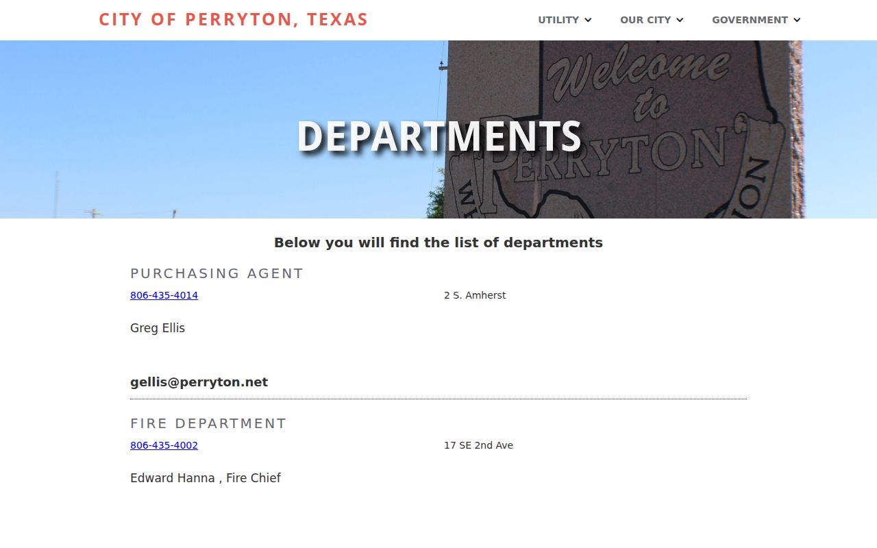 Ochiltree County arrest warrant records, Perryton Police contact listing