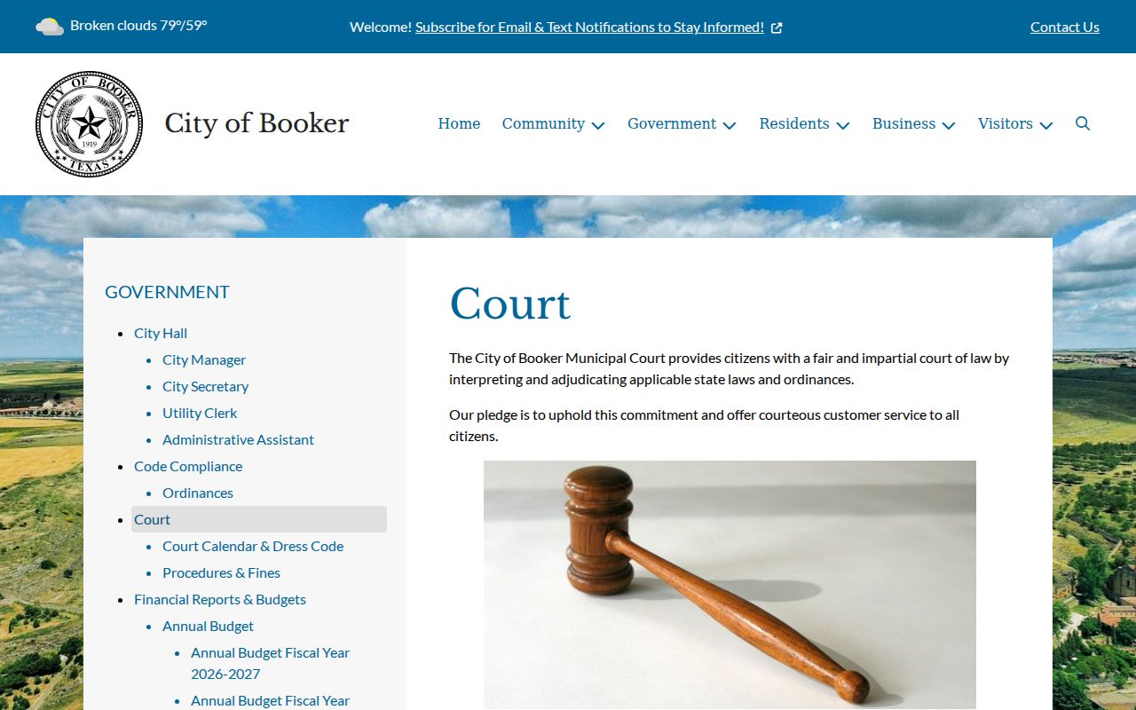 Ochiltree County Booker warrant records, official municipal court purpose page