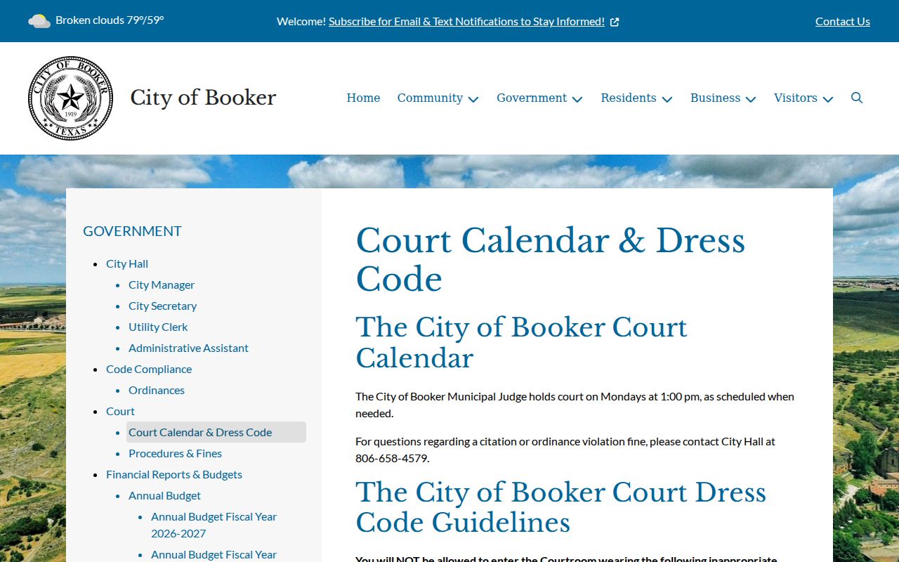 Ochiltree County Booker warrant records, municipal court calendar and scheduled-session notice