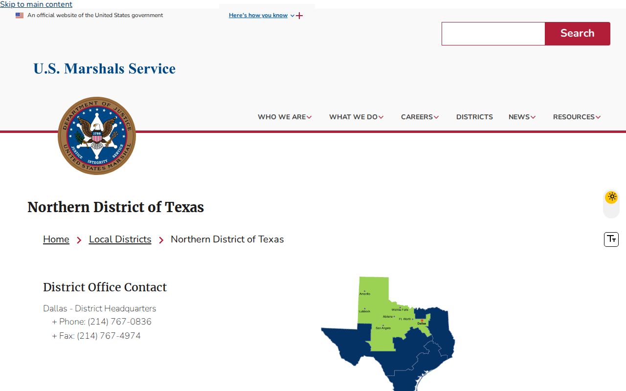 Ochiltree County most wanted records, U.S. Marshals district program page